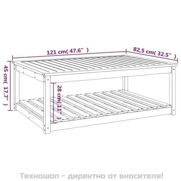 Градинска маса, бяла 121x82,5x45 см, борово дърво масив