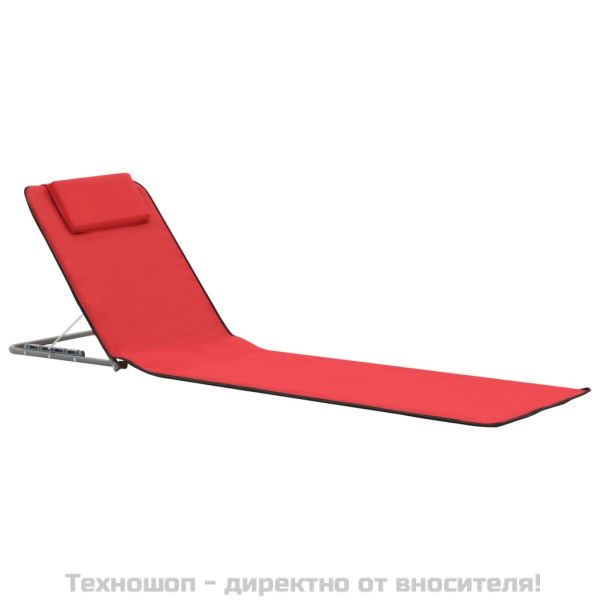 Сгъваеми плажни постелки, 2 бр, стомана и плат, червени