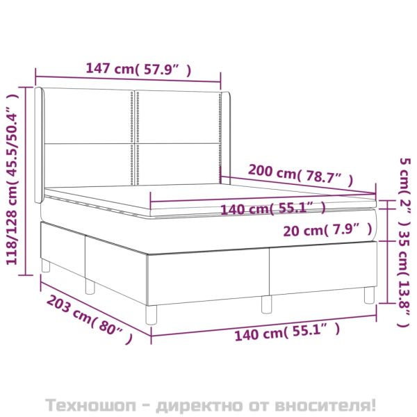 Боксспринг легло с матрак, тъмносиво, 140x200 см, плат