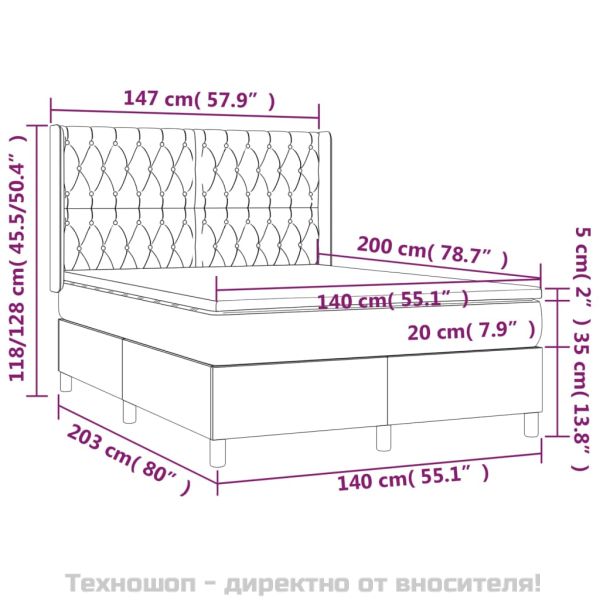 Боксспринг легло с матрак, тъмносиво, 140x200 см, плат