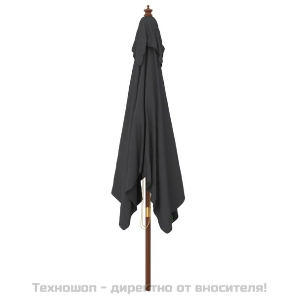Градински чадър с дървен прът, черен, 300x300x273 см