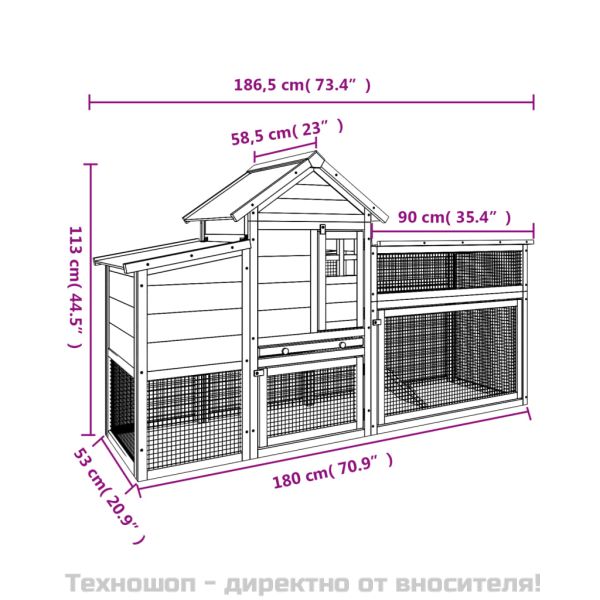 Кокошарник кафяв 186,5x58,5x113 см бор масив