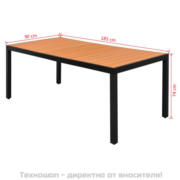 Градинска маса, кафява, 185x90x74 см, алуминий и WPC