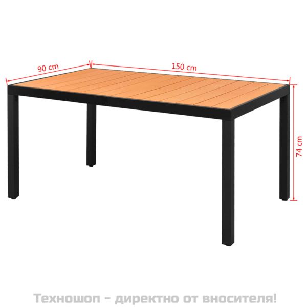 Градинска маса, кафява, 150x90x74 см, алуминий и WPC