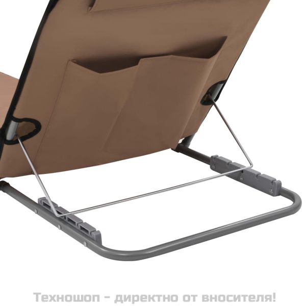 Сгъваеми плажни постелки, 2 бр, стомана и плат, кафяви