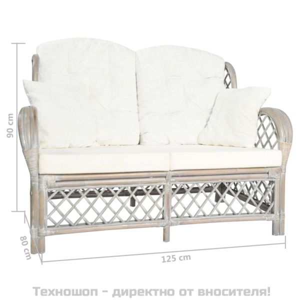 2-местен диван, сив, ратан