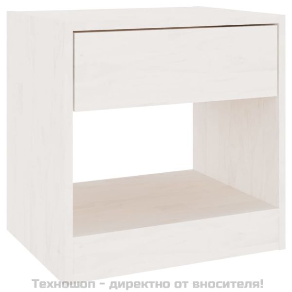 Нощно шкафче, бяло, 40x31x40 см, борово дърво масив