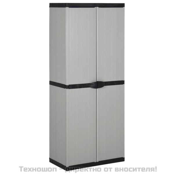 Градински шкаф за съхранение с 3 рафта сиво-черен 68x40x168 см