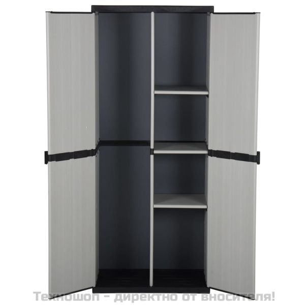 Градински шкаф за съхранение с 3 рафта сиво-черен 68x40x168 см