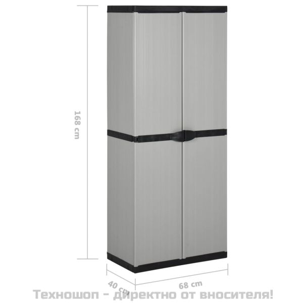 Градински шкаф за съхранение с 3 рафта сиво-черен 68x40x168 см