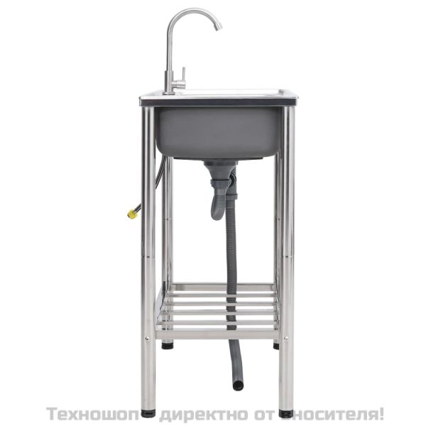 Къмпинг мивка, двойно корито, с кран, неръждаема стомана