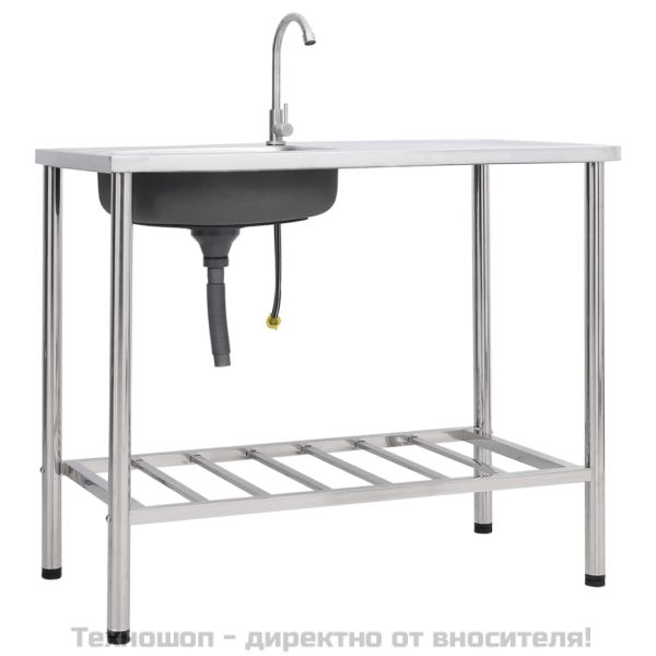 Къмпинг мивка, единична, с кран, неръждаема стомана