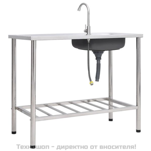 Къмпинг мивка, единична, с кран, неръждаема стомана