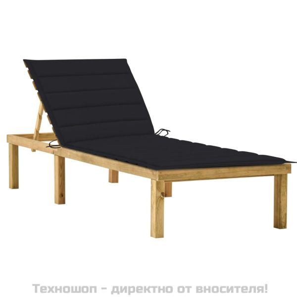 Шезлонг с черно шалте, импрегнирана борова дървесина