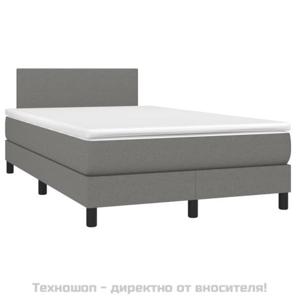 Боксспринг легло с матрак и LED, тъмносиво, 120x200 см, плат