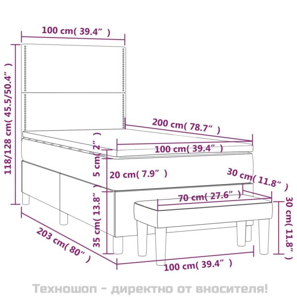 Боксспринг легло с матрак, светлосиво, 100x200 см, плат