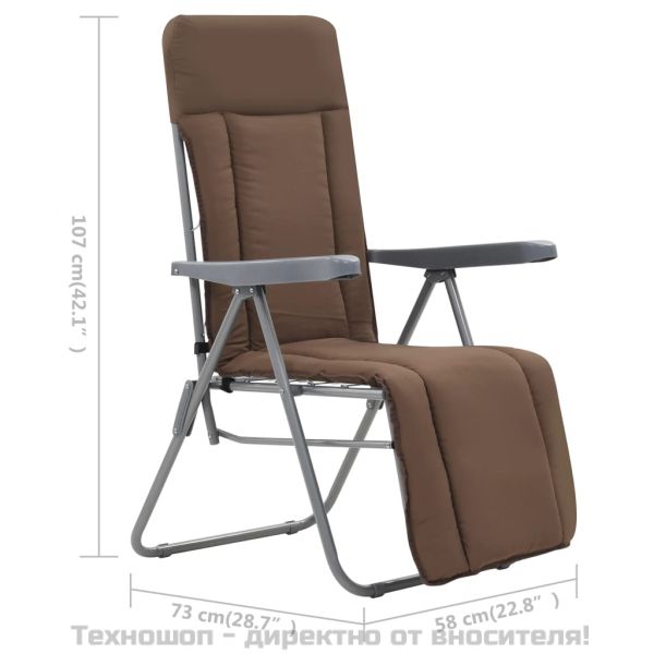 Сгъваеми градински столове с възглавници, 2 бр, кафяви