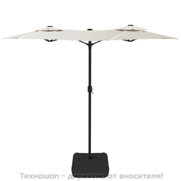 Градински чадър с двоен покрив, пясъчнобял, 316x145 см