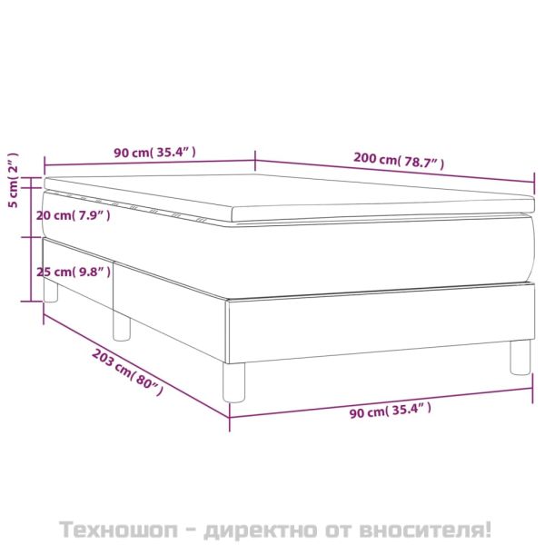 Боксспринг легло с матрак, черно, 90x200 см, кадифе