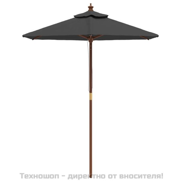 Градински чадър с дървен прът, антрацит, 196x231 см