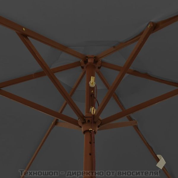 Градински чадър с дървен прът, антрацит, 196x231 см