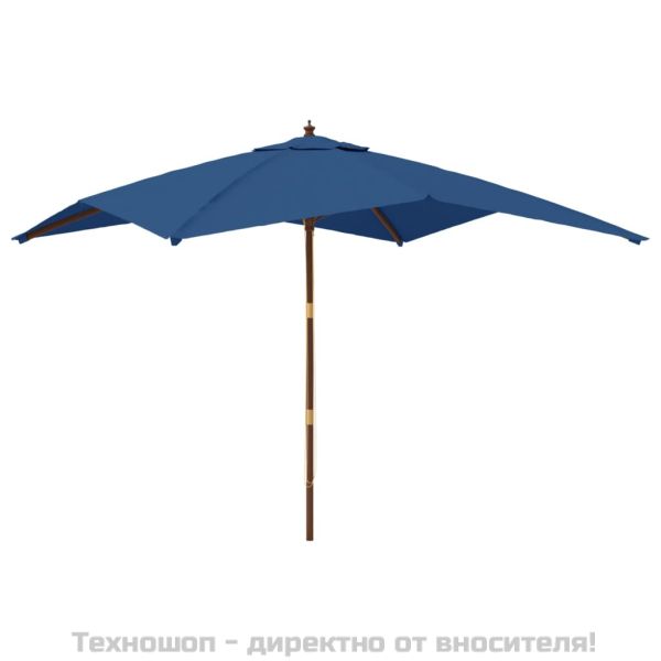 Градински чадър с дървен прът, лазурносин, 300x300x273 см