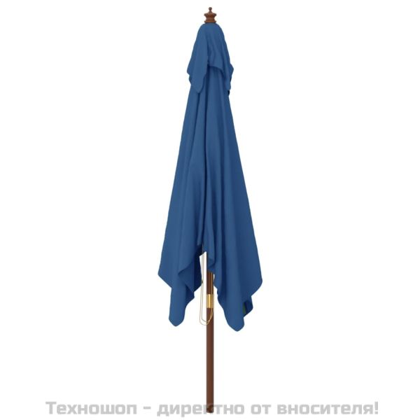 Градински чадър с дървен прът, лазурносин, 300x300x273 см