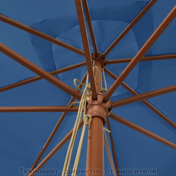 Градински чадър с дървен прът, лазурносин, 300x300x273 см