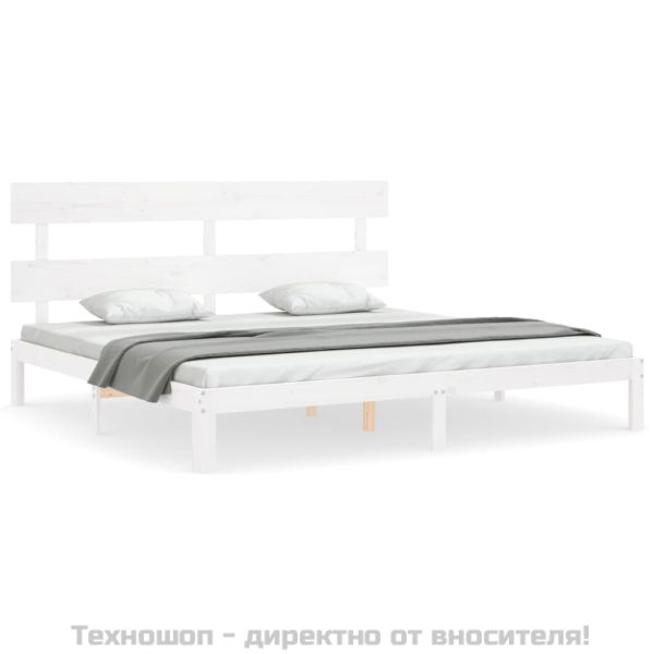 Рамка за легло с табла бяла Super King Size дърво масив