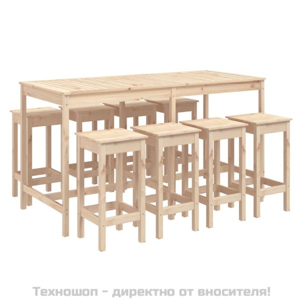 Градински бар комплект от 9 части, масивна борова дървесина