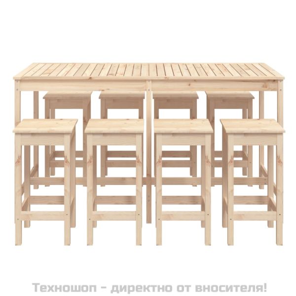 Градински бар комплект от 9 части, масивна борова дървесина