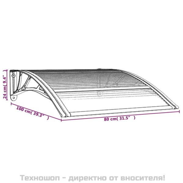 Навес за врата, черно и прозрачно, 100x75 см, поликарбонат