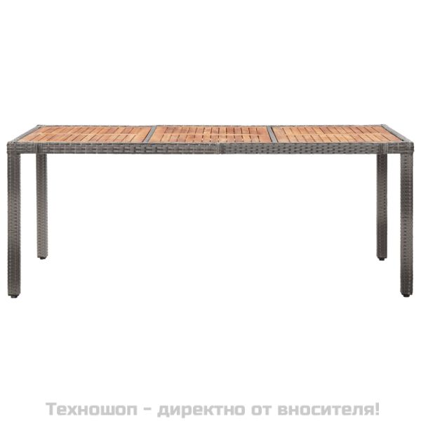 Градинска маса, 190x90x75 см, полиратан и акациево дърво, сива