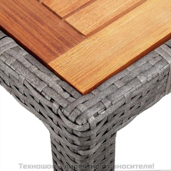 Градинска маса, 190x90x75 см, полиратан и акациево дърво, сива