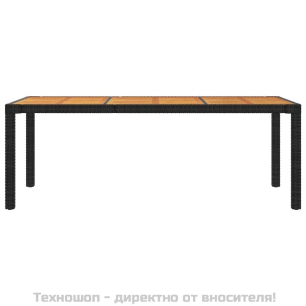 Градинска маса, 190x90x75 см, полиратан и акациево дърво, черна