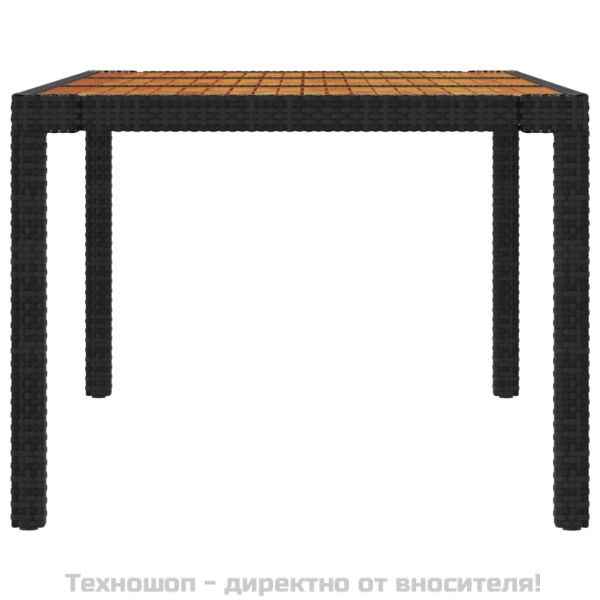 Градинска маса, 190x90x75 см, полиратан и акациево дърво, черна