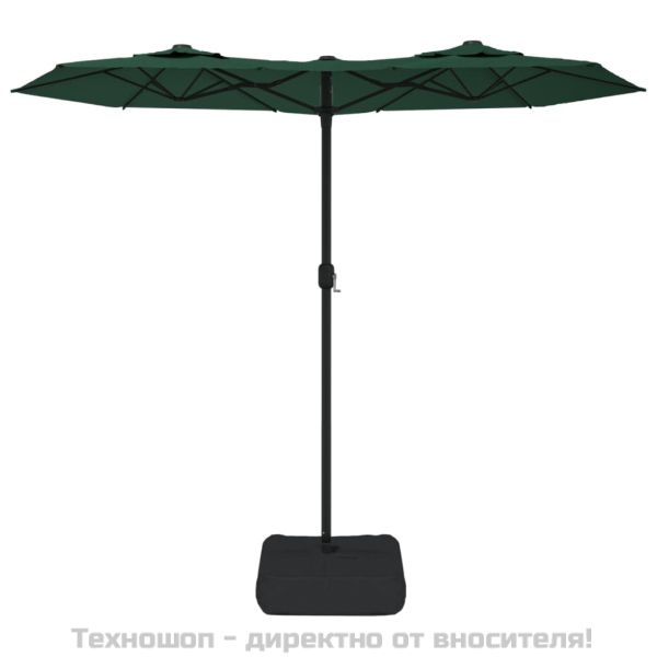 Градински чадър с двоен покрив, зелен, 316x145 см