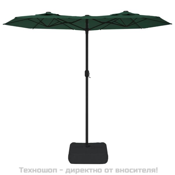 Градински чадър с двоен покрив и LED, зелен, 316x145 см