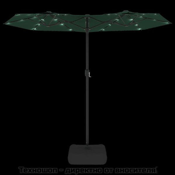 Градински чадър с двоен покрив и LED, зелен, 316x145 см