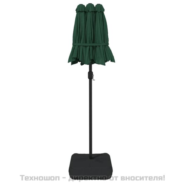Градински чадър с двоен покрив и LED, зелен, 316x145 см