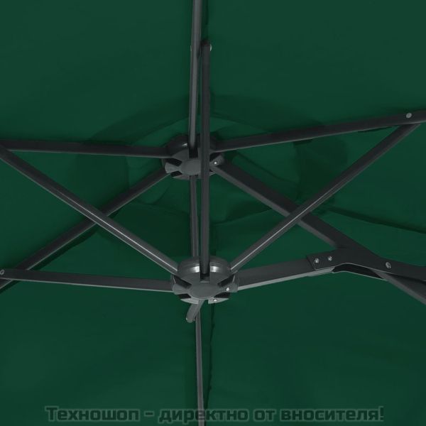 Градински чадър с двоен покрив и LED, зелен, 316x145 см