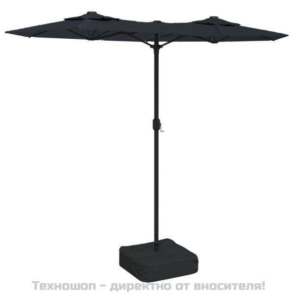 Градински чадър с двоен покрив и LED, черен, 316x145 см