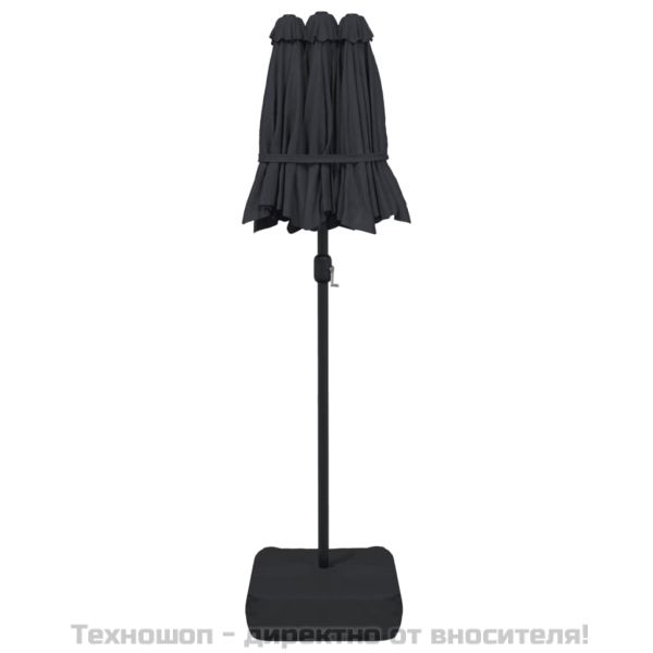 Градински чадър с двоен покрив и LED, черен, 316x145 см