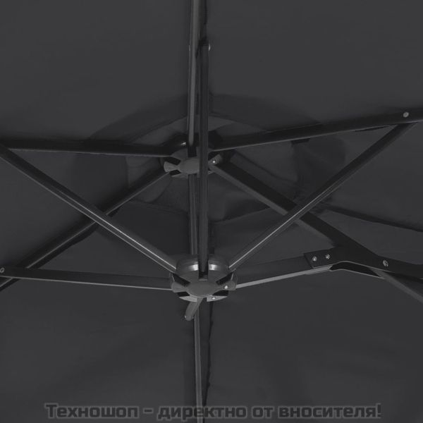 Градински чадър с двоен покрив и LED, черен, 316x145 см