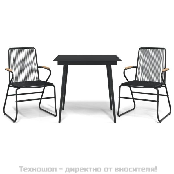 Градински трапезен комплект от 3 части, черно, PVC ратан