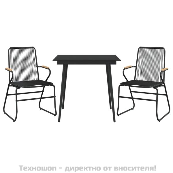 Градински трапезен комплект от 3 части, черно, PVC ратан