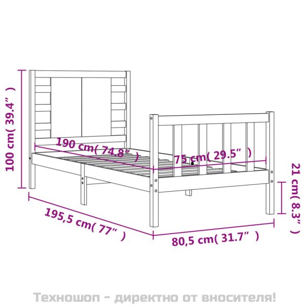 Рамка за легло с табла черна Small Single дърво масив