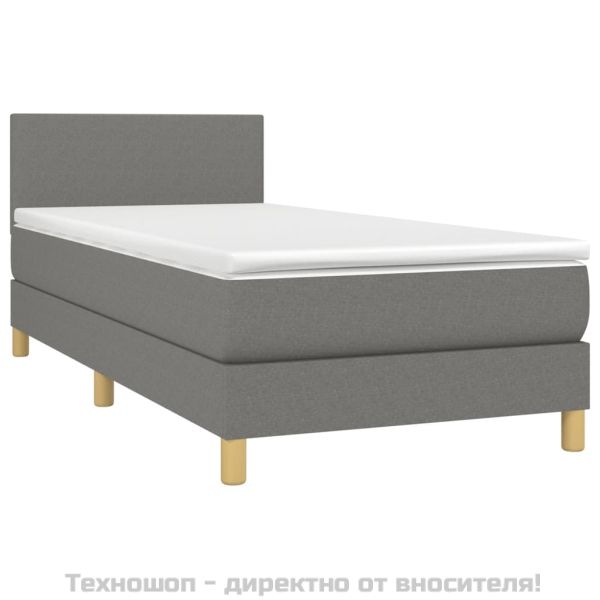 Боксспринг легло с матрак, тъмносиво, 100x200 см, плат