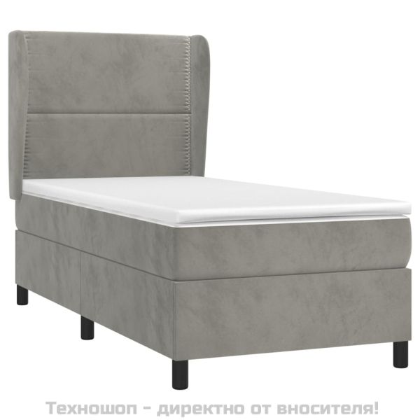 Боксспринг легло с матрак, светлосиво, 100x200 см, кадифе