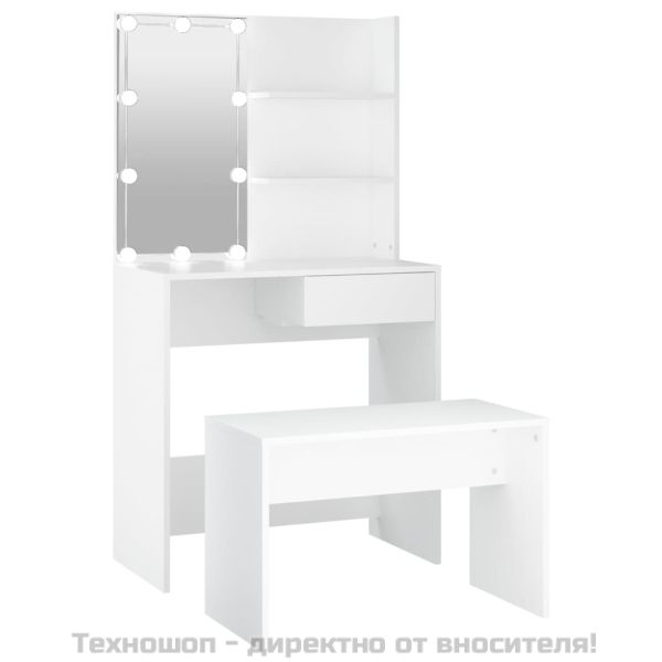 Комплект тоалетка с LED, бяла, инженерно дърво